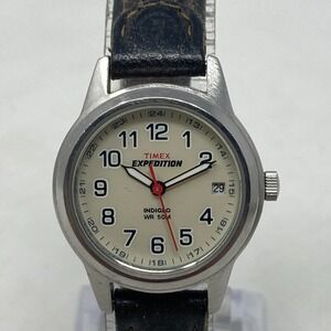 Timex Expedition Watch Women 26mm Silver Tone Indiglo Date New Battery 8" 2009